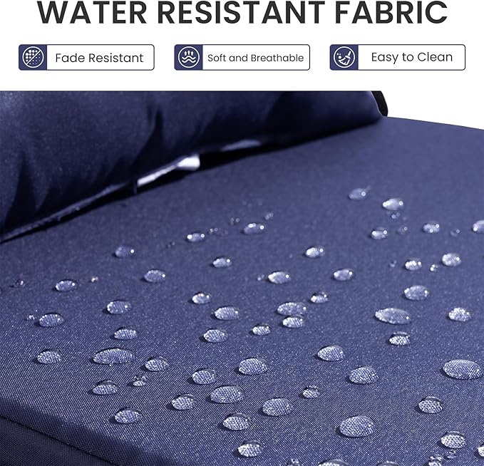Crestlive Products Foldable Outdoor Chaise Lounge Cushions with Head Pillow and Side Pockets, Water Resistant & Fade Resistant Lounge Chair Cushion, 72''L x 21''W, Navy