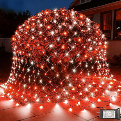 LitHome 14.8FT x 5FT Christmas Net Lights Outdoor Waterproof Connectable | 8 Modes 300 LED Red White Bush Lights, Net Mesh Light Dark Green Wire for Bushes Shrubs Outdoor Christmas Holiday Decor