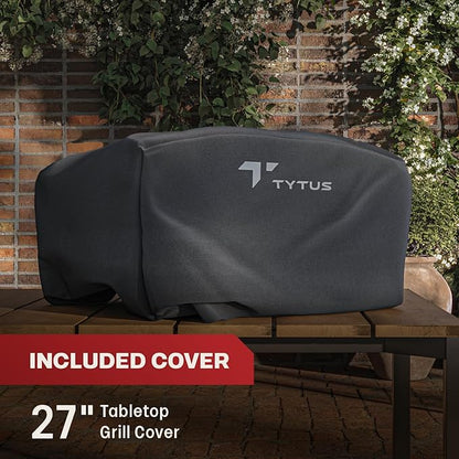 TYTUS Tabletop Pellet Smoker and Cover, 285 Sq. In Cooking Area between Main & Warming Rack, Digital Temp Dial, Electric Start with Porcelain Enameled Steel Grates