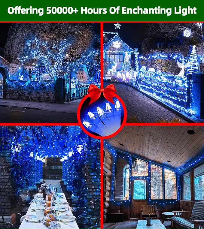 QUHUATU 750 LED Chrstmas Lights, 240ft Outdoor Christmas String Lights with 12 Modes, Blue LED String Lights with Timer Dimmable Waterproof for Outside Tree Fence Garden Xmas Wedding Party Decor Blue
