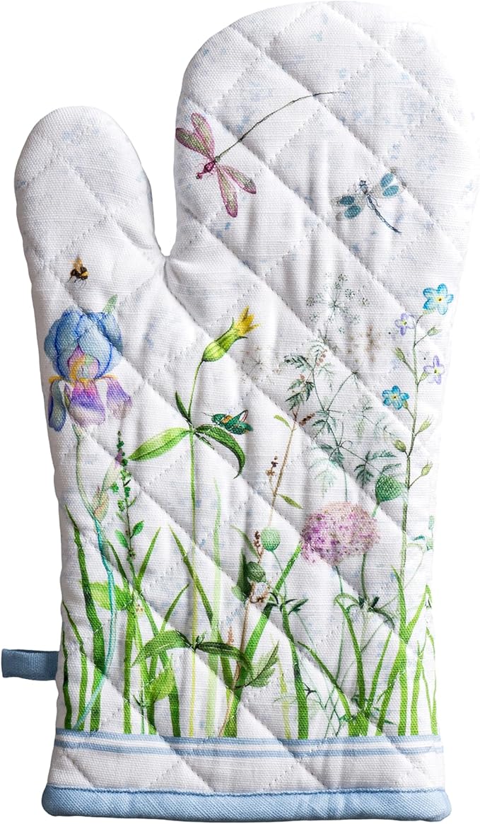 Maison d'Hermine Oven Gloves 100% Cotton Oven Mitt 7" x 13" with Loop Heat Resistant BBQ Cooking Gloves Baking Grilling Kitchen Hotel Home Farmhouse Spring Summer (Pack of 1, Fleurs De Mai)