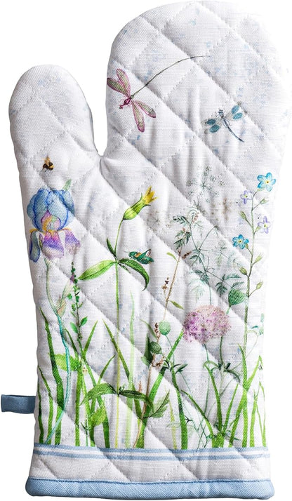 Maison d'Hermine Oven Gloves 100% Cotton Oven Mitt 7" x 13" with Loop Heat Resistant BBQ Cooking Gloves Baking Grilling Kitchen Hotel Home Farmhouse Spring Summer (Pack of 1, Fleurs De Mai)