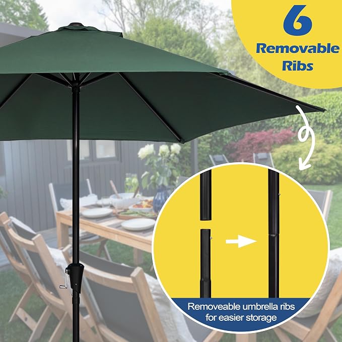 Sunnyglade 9FT Outdoor Patio Umbrella, Market & Table Umbrella with 6 Sturdy Ribs and Crank System, Fade-resistant & Waterproof for Garden Backyard Poolside Deck