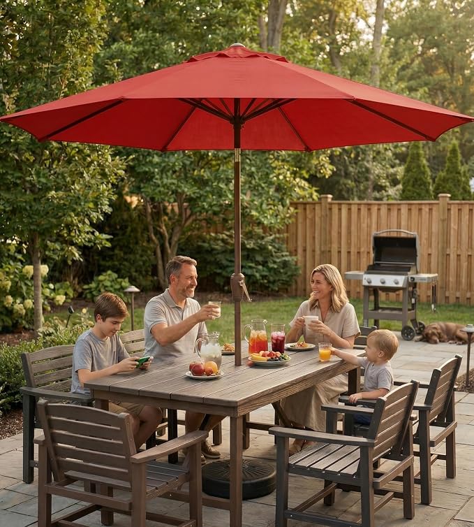 10FT Patio Umbrella, Outdoor Umbrella with Push Button Tilt and Crank, 8 Sturdy Ribs, UV Protection & Waterproof Market Umbrella for Pool, Backyard, Beach,Deck