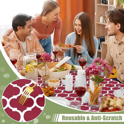 Smiry Picnic Fitted Table Cover, 6 Foot Flannel Backed Vinyl Tablecloth | Waterproof Elastic Stretch Table Cloth, Wipeable Plastic Tablecloth for Camping, Indoor & Outdoor (Wine Red, 30" x 72")