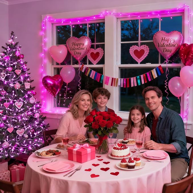 JMEXSUSS 33ft 100 LED Pink Valentine Lights Indoor Outdoor, Pink Battery Operated Lights with 8 Modes Remote, Christmas String Light for Valentine's Day Bedroom Party Tree Decor (Pack of 2)