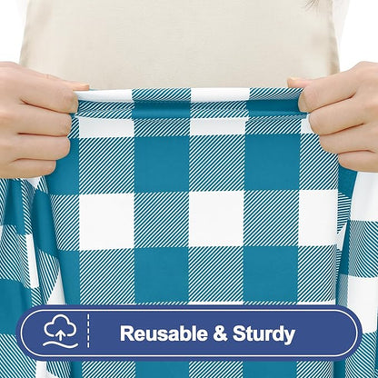 Smiry Picnic Table Cloth 2 Pack, Waterproof Elastic Fitted Tablecloths for 4FT Rectangle Tables, Washable Polyester Buffalo Plaid Tablecloth for Camping & Outdoor (Turquoise & White, 30" x 48")