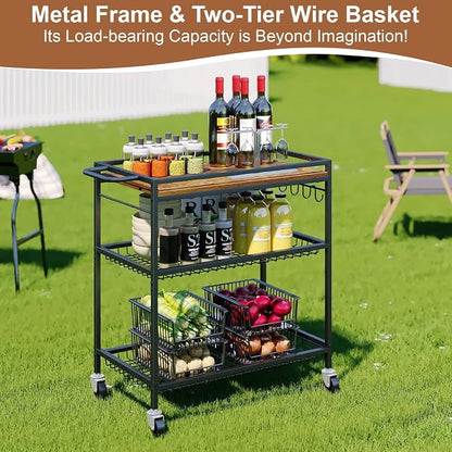 Microwave Kitchen Cart – 3 Tier Rolling Kitchen Utility Cart for Microwave Table Stand, Coffee Cart, Bar Cart, Kitchen Appliance Storage with Adjustable Shelf & Lockable Wheels, 34.25" L x 33.46" H
