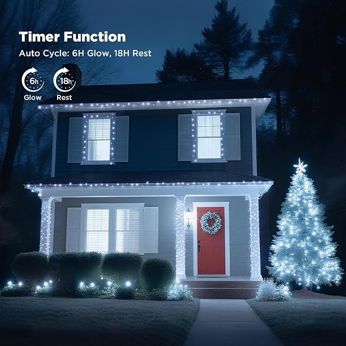 WBao Long Cool White Christmas Lights Indoor Outdoor 500LED 174ft, Super Bright LED Christmas String Lights with UL Certified, 8 Light Modes, Timer, Memory & Waterproof for Trees, Patio, Party Decor