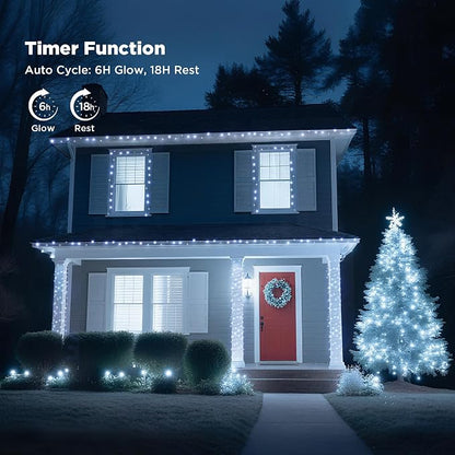 WBao Long Cool White Christmas Lights Indoor Outdoor 500LED 174ft, Super Bright LED Christmas String Lights with UL Certified, 8 Light Modes, Timer, Memory & Waterproof for Trees, Patio, Party Decor