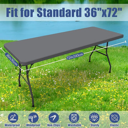 Moosfor 2 Pack Rectangle Spandex Fitted Table Cloth, 6FT Elastic Tablecloth | Washable Picnic Table Cover, Stretch Waterproof Table cloths for Party, Patio, Dining, Kitchen, 36" x 72", Grey