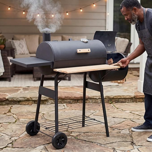 Barrel Style Charcoal Grills, 48" Large Steel BBQ Grill and Offset Smoker Combo with Wheels, Portable Backyard Barbecue for Garden Party, Camping and Tailgating, Premium Series (48.7")