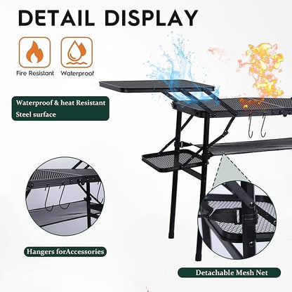 Nice C Camping Table, Compact Folding Table, Tailgate Grill Table, Outdoor Tables, Camping Tables That Fold Up Lightweight, with 4 Side Tables & Mesh Net for BBQ, Camping