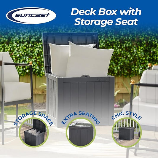 Suncast 2 Pack Small Deck Box Storage w/Bench Seat for Indoor & Outdoor Use, 22 Gal., Cyberspace