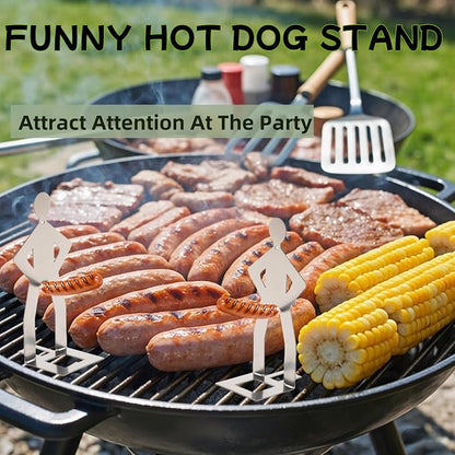10PCS Funny Hot Dog Holder and Sausage Stand-Standing Man Sausage Barbecue Rack-Hot Dog Grill Holder Man-Portable Reusable Stainless Steel Hotdog and Sausage Roaster for Camping,Road Trip