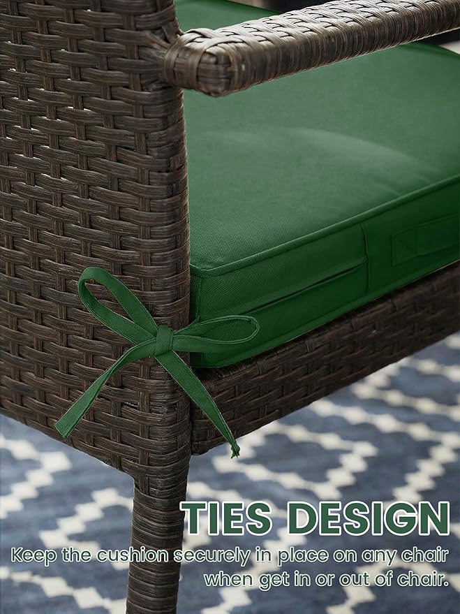 Outdoor Chair Cushion 17 x 16 x 3 Inches Patio Furniture Outdoor Waterproof Seat Cushion, Patio Chair Cushion with Handles and Ties, Square Dining Chair Cushion Set of 2, Green