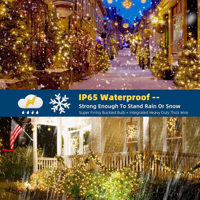 MZD8391 328FT 1000 LED Christmas Light Outdoor Indoor, Christmas Tree Light | Warm White, 100% UL Listed, Waterproof, 8 Light Modes, Timer & Memory, Christmas String Light Decoration, Fairy Tree Light