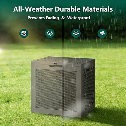 35 Gallon Outdoor Storage Box, Resin Deck Boxes Outdoor Waterproof For Patio Furniture, Garden Tools, Pool Supplies, Lockable And UV Resistant (Rattan Gray)