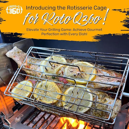 ROTO-Q 360 Family Rotisserie Kit – Non-Electric Wind-Up Spit Roaster with Tumble Basket, Flat Cage, Skewer Set & Mat for Grill, Oven, Smoker, Portable BBQ Cooking, Tailgating, or Camping Use