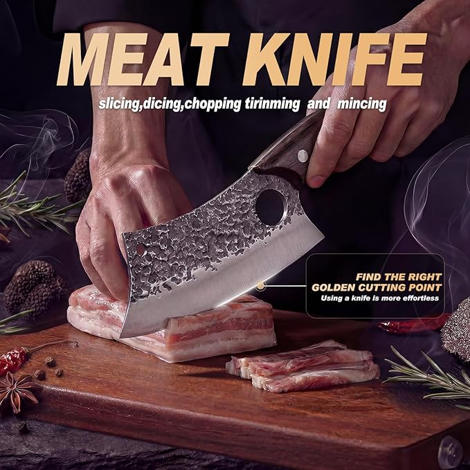 Butcher Knife, Hand Forged Serbian Chef Knife & Meat Cleaver & Viking Knife, Food Cutting Kitchen Knife for Home, Outdoor Cooking, Camping BBQ Gift for Men