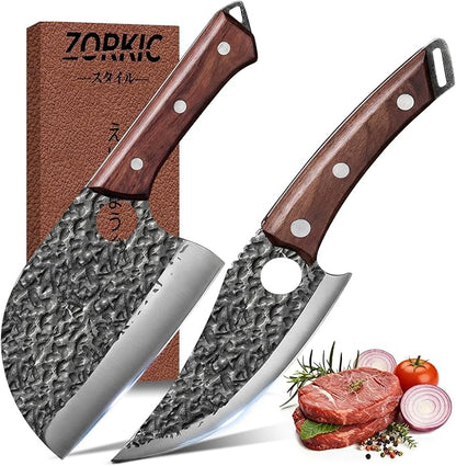 Viking Knife, Butcher Knife Set Hand Forged Boning Knives, Japanese Serbian Chef knives Kitchen Chopping for Meat Cutting Chefs Cleaver Camping Cooking, BBQ, Gifts for Men