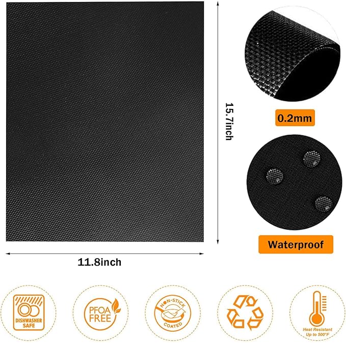 Grill Mat 6 Sets (15.7'' x 11.8'' x 0.08''), Black