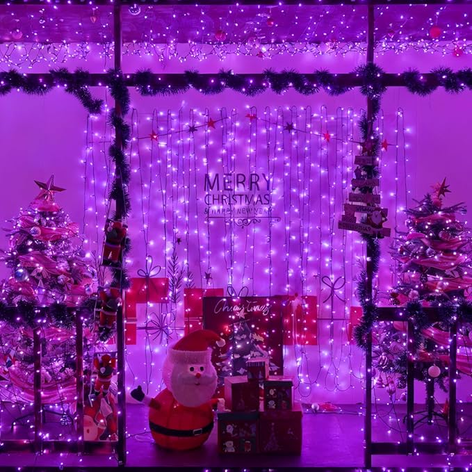 YEGUO 165ft 500 LED String Lights Outdoor Waterproof, Purple Christmas Lights Plug in, Twinkle Christmas Tree Lights Indoor with Timer Memory 8 Modes