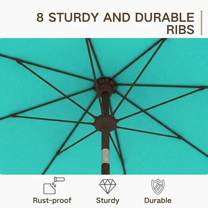 Kingdura 10FT Outdoor Patio Umbrella, Round Market Table Umbrella with Push‑Button Tilt and Crank Lift, 8 Sturdy Metal Ribs, UV50+ Protection Canopy for Backyard, Lawn, Deck, Poolside, Garden (Tiffany blue)