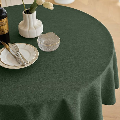 Decorelia Waterproof Round Tablecloth for Round Dining Table, Decorative Rustic Wipeable Table Cloths Cover Indoor Outdoor Use for Holiday,Wedding, Kitchen (70 Inch,Round (4-6 Seats),Dark Green)