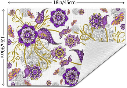 Boho Floral Placemats Set of 4 Linen Flower Decorative Place Mats | Washable Non-Slip Heat-Resistant Purple Kitchen Table Mats for Dining Outdoor Party Home Decor 12x18 Inch