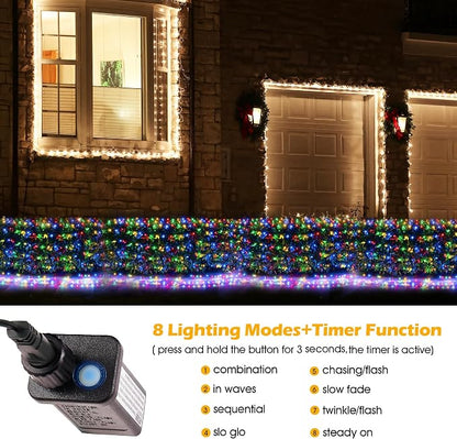 BlcTec Outdoor Christmas Lights 200 LED 8.4ft x 5.2ft Christmas Net Lights with 8 Modes, UL Certified, Timer, Connectable, Waterproof Design for Bushes, Shrubs Outdoor Xmas Decorations, Multicolor