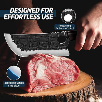 TIJERAS Meat Cleaver Knife, Hand Forged Viking Butcher Knifves for Meat Cutting, Full Tang Cooking Chef Knife for Camping BBQ, Birthday Gifts for Men Women