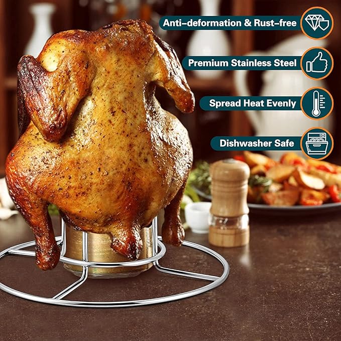 P&P CHEF Beer Can Chicken Holder Grill Rack, Stainless Steel Chicken Holder Stand, For BBQ Grilling/Home Oven Baking, Vertical Design & Thick Wire, Heavy Duty & Dishwasher Safe, 2PCS