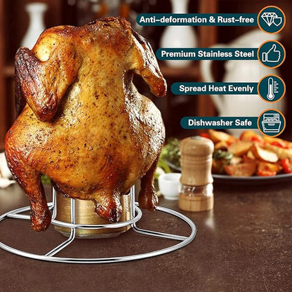 P&P CHEF Beer Can Chicken Holder Grill Rack, Stainless Steel Chicken Holder Stand, For BBQ Grilling/Home Oven Baking, Vertical Design & Thick Wire, Heavy Duty & Dishwasher Safe, 2PCS