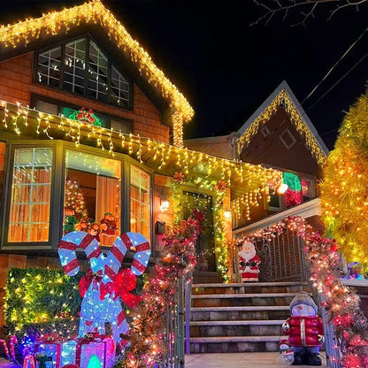 YEGUO 66ft 800 LED Icicle Lights Outdoor, 160 Drops Icicle Christmas Light Connectable, 8 Modes Warm White Xmas Icicle Lights with Memory Timer