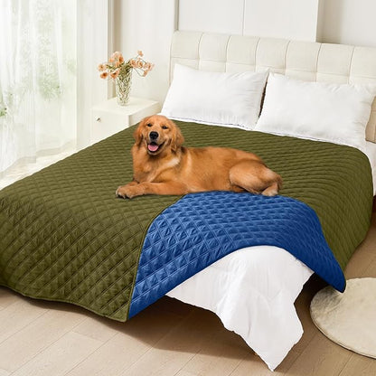 Smiry Waterproof Reversible Dog Bed Cover Pet Blanket | Pet Friendly, Soft Fabric, Washable Dog Blanket for Furniture Bed Couch Sofa, Checkered (82"x102", Green/Navy)