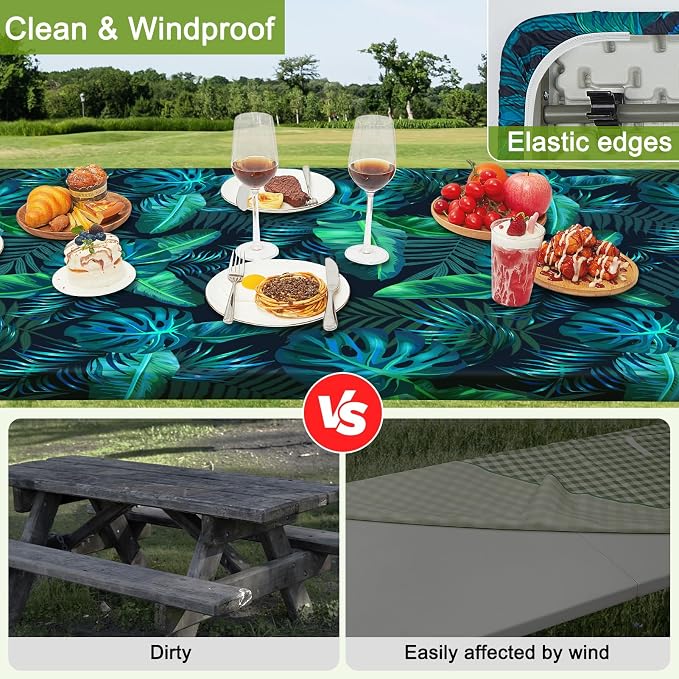 Picnic Table and Bench Cover Set, Waterproof Fitted Elastic Cloth | Portable Camping Essentials With Built-In Storage Pocket And Waterproof Fabric For Outdoor RV Or Picnic Table Use