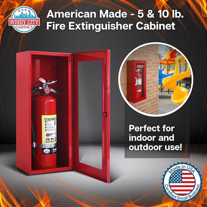 Fire Extinguisher Mount for Wall & Surface - 22 Gauge Steel, USA Made - Fire Extinguisher Cabinet Storage with Metal Handle - Indoor & Outdoor Use - 24.5H x 9.25W x 6.5D - Red
