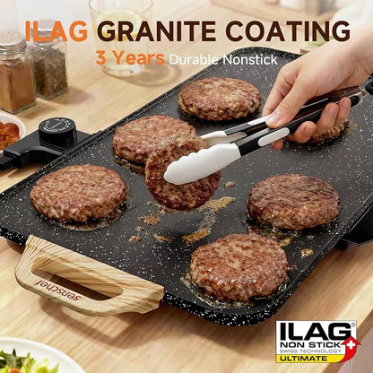 CookSimple Everyday 20x12 Inch Electric Griddle with 1700W Fast Even Heating&ILAG Granite Nonstick Surface – Large Flat Griddle Perfect for Family Meals, Pancakes–Easy to Clean, Granite Black