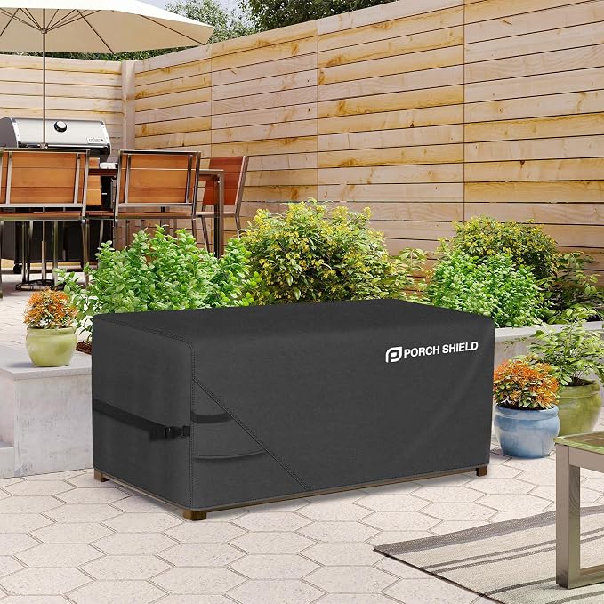 Porch Shield Patio Deck Box Storage Cover - 600D Outdoor Waterproof Cover for 150-230 Gallon Box Tear Resistant Rectangular Fire Pit Table Covers 62 x 29 x 28inch Black