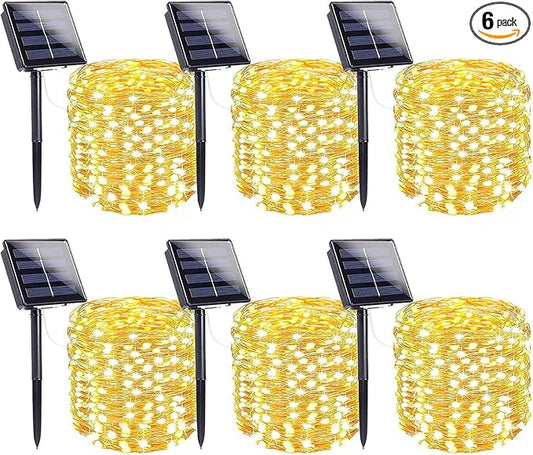 Extra-Long Solar String Lights for Outside, 6 Pack 600LED Solar Fairy Lights Outdoor Waterproof, Copper Wire with 8 Modes Solar Twinkle Lights for Tree Garden Party Patio Xmas Decor (Warm White)
