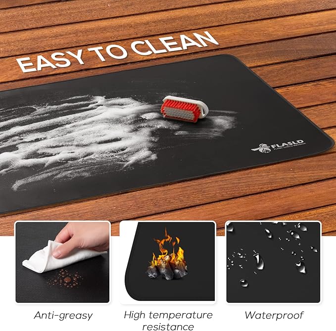 FLASLD Heavy-Duty Hearth Rugs for Fireplaces Fire Resistant, 24 X 42 inches Gas Grill Splatter Mat, Fireproof Heat Resistant Non Stick BBQ Patio Protector, Under Grill Mat for Outdoor Grill