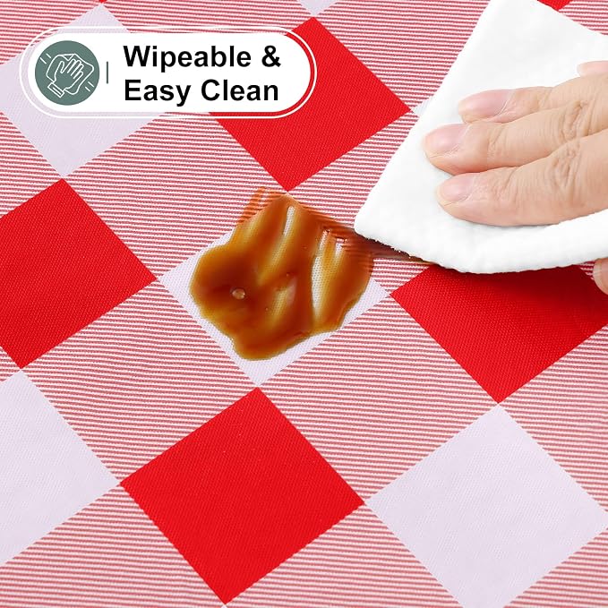 Buffalo Rectangle Picnic Tablecloth, 6 Foot Elastic Fitted Vinyl Table Cloth with Flannel Backing, Waterproof Plaid Table Covers for Dining, Camping, Outdoor (Red and White, 30" x 72")