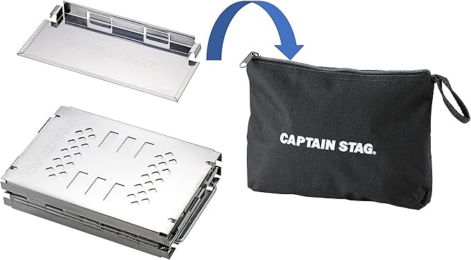 Captain Stag UG-45 3-in-1 Barbecue Stove, Open-Air Grill, Collapsible Kamado, Smart B6 Model, Bag Included, 3 Adjustable Levels, Multi-Panel Set, Silver