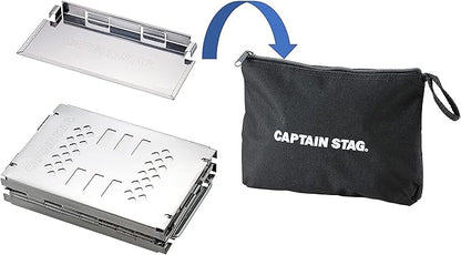 Captain Stag UG-45 3-in-1 Barbecue Stove, Open-Air Grill, Collapsible Kamado, Smart B6 Model, Bag Included, 3 Adjustable Levels, Multi-Panel Set, Silver