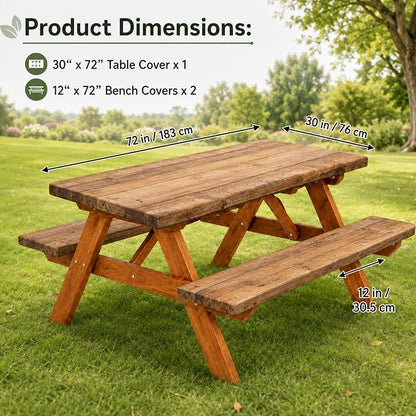 Emwwat Picnic Table Cover with Bench Covers, Waterproof Elastic Corner Fitted Tablecloth for 6 Foot Rectangle Tables, Washable Camping Table Cover Set for Picnic Outdoor BBQ (Brown, 72in)