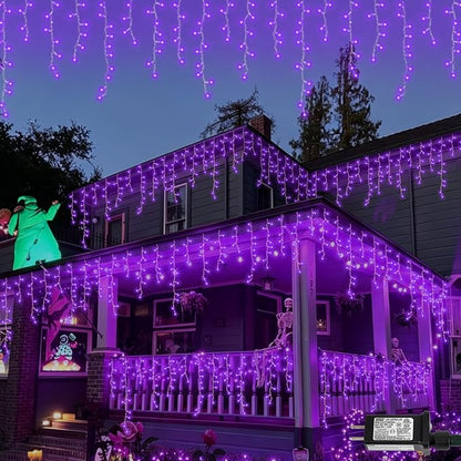 YEGUO 33ft 400 LED Purple Icicle Christmas Lights Outdoor Waterproof, 80 Drops Icicle Light Connectable, 8 Modes Christmas Lights Indoor with Memory Timer