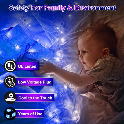 Christmas String Lights Outdoor 470FT 1500 LED Blue | Dimmable, 12 Light Styles, Memory Timer, Waterproof, 29V Safe Low Voltage, Diamond-Faceted LED, Energy Efficiency