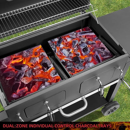 Kenadne Charcoal Grill Outdoor BBQ Grill, Extra Large Cooking Area 794 Square Inches with Two Adjustable & Individual Charcoal Tray, Foldable Side Tables for Outdoor Cooking grill Backyard