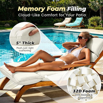Outdoor Chaise Lounge Chair Cushion, Waterproof Non-Slip Patio Chaise Lounge Cushions for Outdoor Furniture, 72 x 21 x 5 Inches, Beige